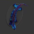 Blue Striped Fantasy Creature With Colorful Spines Yellow Eyes Sharp Claws Tongue Out On Base