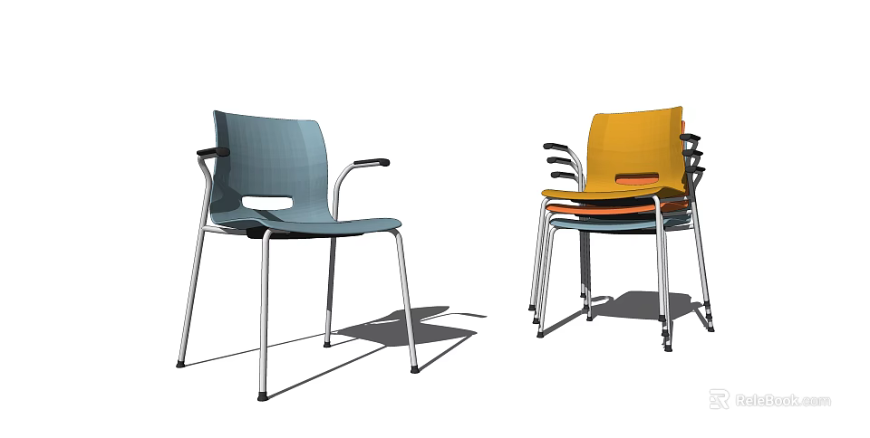 Modern Stackable Office Chairs With Blue Yellow Colors And Metal Frames 3d model