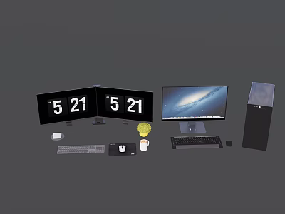 Computer Setup With Multiple Monitors Desktop Tower Keyboard Mouse And Accessories 3d model