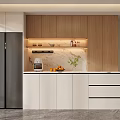 Modern Wine Cabinet Design With Wooden Doors And Interior Lighting In Kitchen