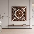 Decorative Carved Wooden Wall Cabinet with Shelf Books Vase in Modern Interior