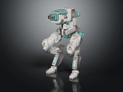 Robotic Character Figure With White And Teal Mechanical Limbs And Armored Body 3d model