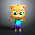 3D Cartoon Cat With Orange Body White Eyebrows Big Eyes And Blue Overalls Open Arms