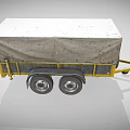 Yellow Frame Cargo Trailer With Gray Tarp Cover And Three Wheels 3d model