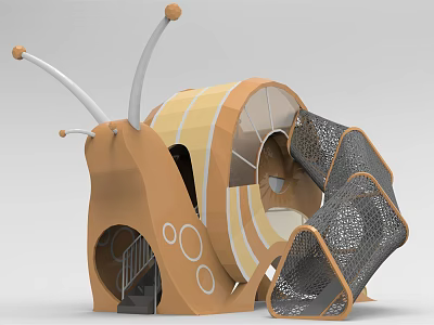 Brown Yellow Snail Shaped Playground Equipment With Climbing Net And Slide 3d model