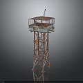 Industrial Metal Frame Tower Structure With Top Platform And Mesh Enclosure 3d model