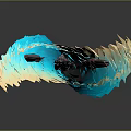Futuristic Spaceships Flying With Blue Yellow Flames And Reflection On Dark Background