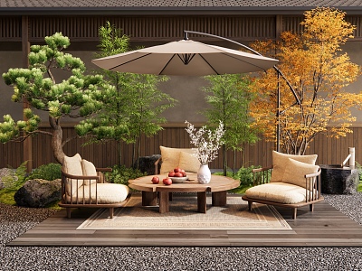 Japanese-style outdoor table and chair courtyard micro-landscape stone landscape tree plant landscape water bowl model