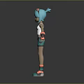 Game and Movie Character with Turquoise Hair White Tank Top Green Shorts and Roller Skates