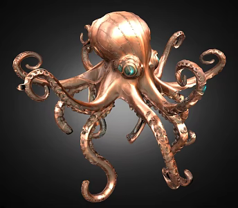 Octopus with Skeleton Cuttlefish Animal Cute Doll Realistic Octopus Squid Whisk Flower Branch Tentacles Monster Magic Creatures Beautiful Chen Ornaments 3d model