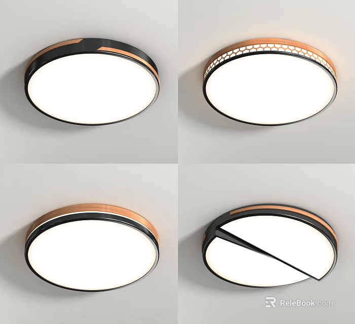 Modern Round Ceiling Lights With Various Border Styles And Decorative Details 3d model