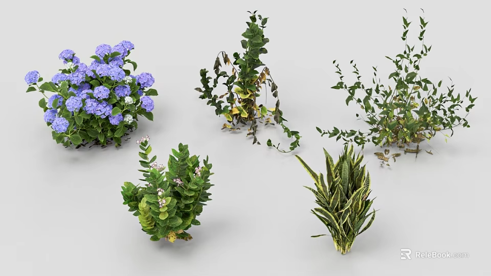 Garden Landscape With Various Lush Green Shrubs And Colorful Flowers 3d model 