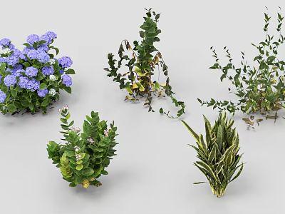 Garden Landscape With Various Lush Green Shrubs And Colorful Flowers 3d model
