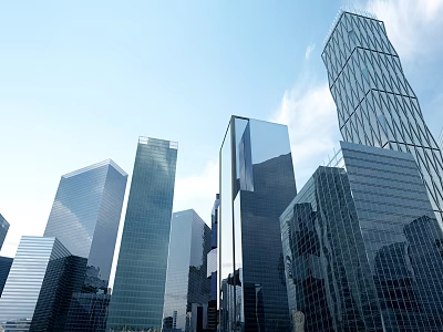 Modern Office Building With Glass Curtain Walls And Urban Skyscraper Design 3d model