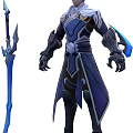 Game Movie Character In Blue Armor With Purple Details And Blue Long Sword