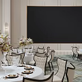 Banquet Hall Interior With Round Dining Tables Tableware Floral Bouquets And Chairs