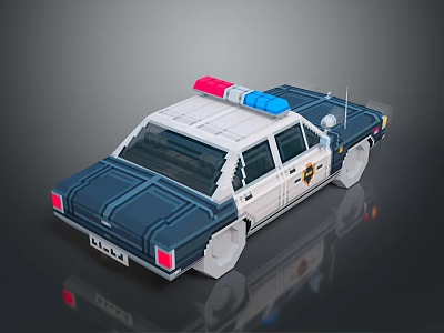 Block Style Police Car Model With Red Blue Sirens Badge And White Blue Body 3d model