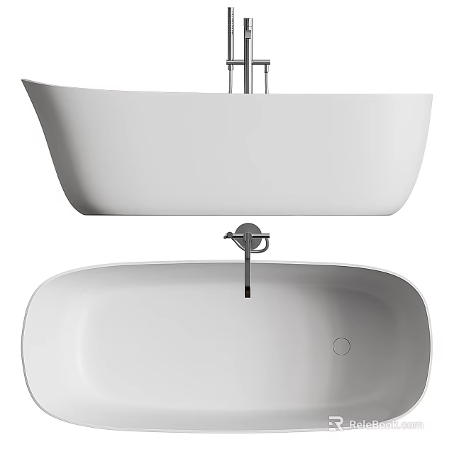 Modern Free Standing White Bathtub With Sleek Design And Chrome Faucet 3d model 