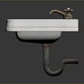 White Ceramic Wall Mounted Bathroom Sink With Two Brass Faucets 3d model