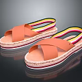 Orange Cross Strap Sandals With Colorful Stripes Straw Woven Sole Casual Summer Footwear