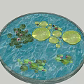 Garden Water Feature With Circular Pond Lily Pads Lotus Flowers And Reflections