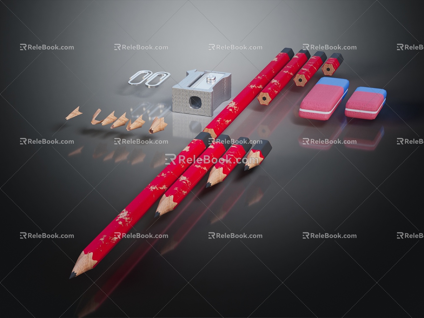 Modern pencil paper clip eraser 3d model