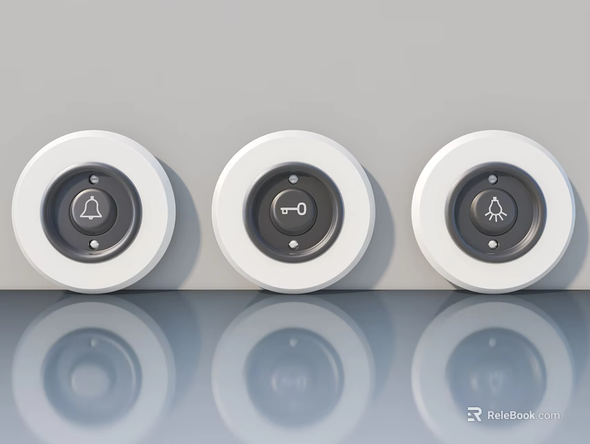 Swing Door Control Panel Featuring White Circular Buttons With Bell Key Arrow Icons 3d model 