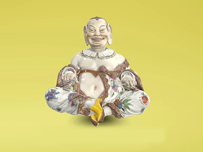 Traditional Ceramic Figurine With Smiling Face In Seated Posture And Colorful Patterns 3d model