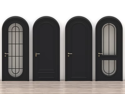 Black Arched Sliding Doors With Modern Design And Various Glass Panel Styles 3d model