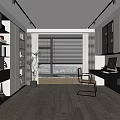 Modern Study Room Interior Design With Open Bookshelves Desk Chair And Window Plant