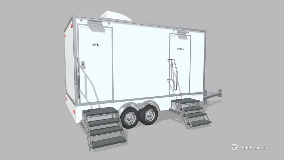 White Mobile Service Trailer with Service Menu Doors Two Side Stairs and Dual Wheels 3d model 