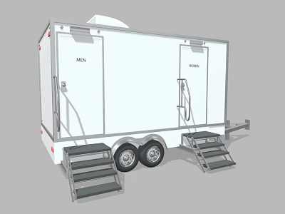 White Mobile Service Trailer with Service Menu Doors Two Side Stairs and Dual Wheels 3d model