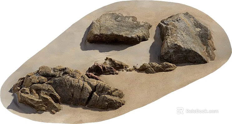Natural Textured Stone And Wood Elements In Rustic Landscape Design 3d model 