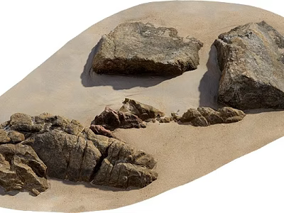 Natural Textured Stone And Wood Elements In Rustic Landscape Design 3d model