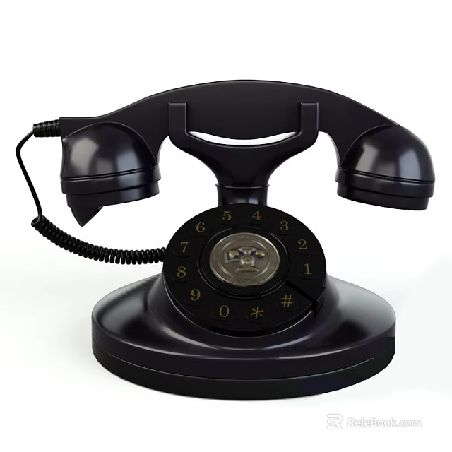 Vintage Black Rotary Dial Digital Communication Telephone With Classic Handset And Cord 3d model 