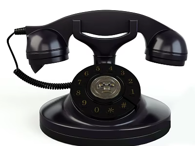 Vintage Black Rotary Dial Digital Communication Telephone With Classic Handset And Cord 3d model