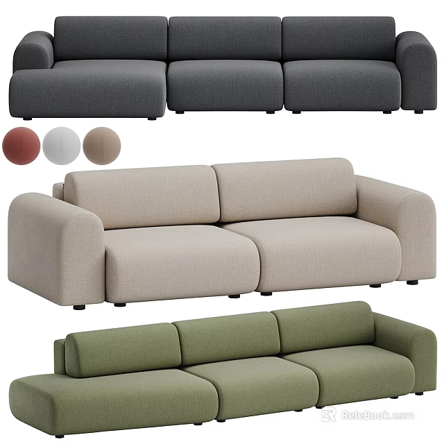 Modern Sectional Sofa With Various Color Options And Comfortable Upholstered Design 3d model