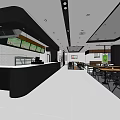 Modern Restaurant Interior With Open Kitchen Dining Tables Chairs And Lighting 3d model