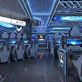 Modern Tech Internet Cafe Interior With Blue Lighting And Comfortable Gaming Seats 3d model