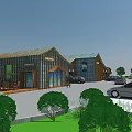 Aerial Planning of Modern Building Complex With Parking Lot Trees and Roads