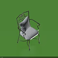 Outdoor Leisure Chair With Black Metal Frame And Blue White Striped Cushion