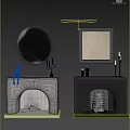 White And Black Fireplaces Decorated With Mirror Artwork Candle Holders 3d model