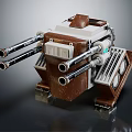 Futuristic Mechanical Character With Multi Barrel Cannons And Brown White Structure 3d model