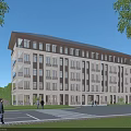 Modern Multistory School Building Exterior With Large Windows Trees Lawns And Pedestrians Nearby