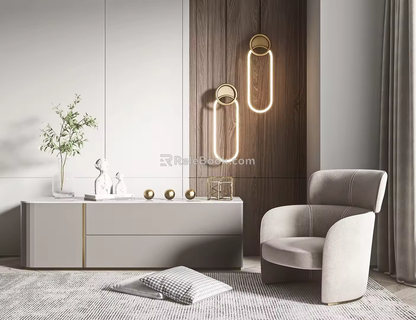 Modern Single Sofa Single Sofa Side Cabinet Combination 3d model