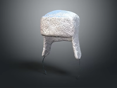 Silver Textured Winter Hat With Ear Flaps 3D Render Against Dark Background 3d model