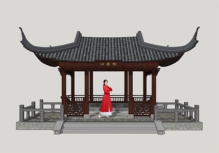 Chinese-style pavilion garden waterfront pavilion 3d model