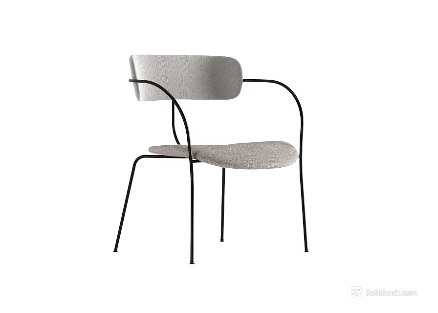 Light Gray Upholstered Accent Chair With Modern Black Metal Frame And Curved Arms 3d model 