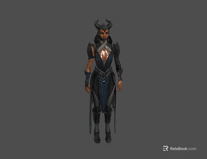 Game Movie Character With Horns And Dark Armored Robe Design 3d model 