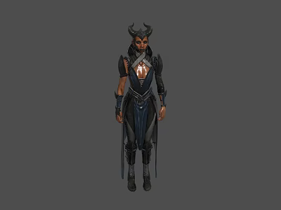 Game Movie Character With Horns And Dark Armored Robe Design 3d model